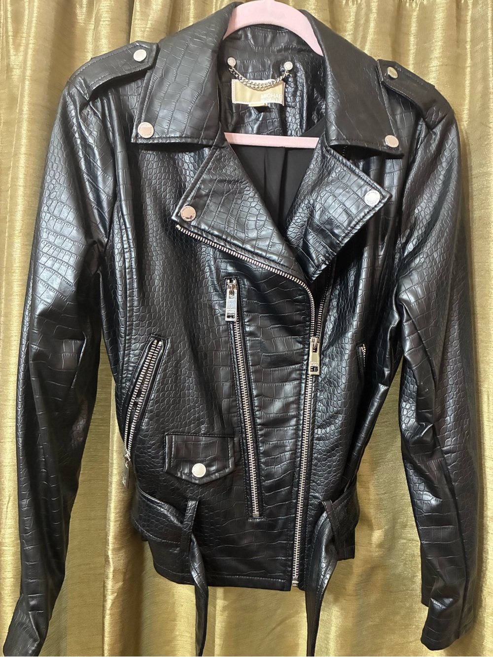 Michael Kors Black Faux Croc Moto Jacket